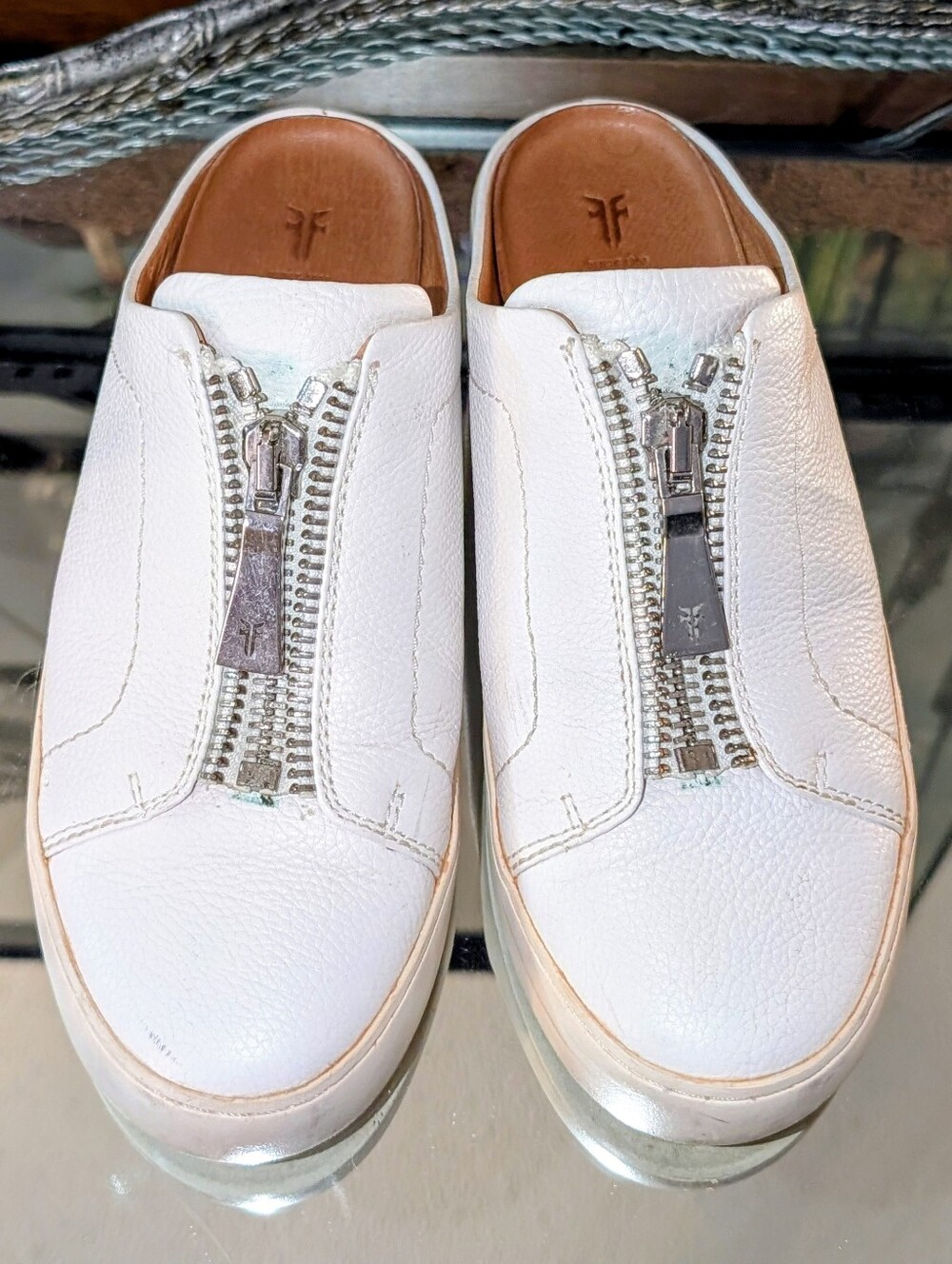 Frye White Leather Zip Sneakers